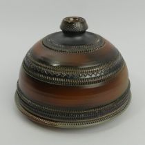 Guy Sydenham art pottery dish and dome cover, 15.5cm x 11.5cm.