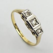 18ct gold and platinum diamond three stone ring, 2.4 grams, 4.9mm, size O.