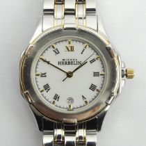 Michael Herbelin stainless stell bi-metal date adjust quartz watch, 38mm wide inc. button. Condition