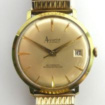 Accurist gold plated 21 jewel automatic date adjust watch, 34.4mm inc. button. Condition Report: