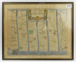 John Ogilvy 'The Road from London to Harwich' framed and glazed, hand tinted, no 19 of 100 roadmaps,