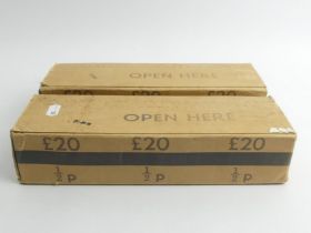Two boxes of £20 1/2 pence mint coins C.1970.