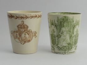 Two Royal Doulton Queen Victoria commemorative jubilee beakers, 10cm.