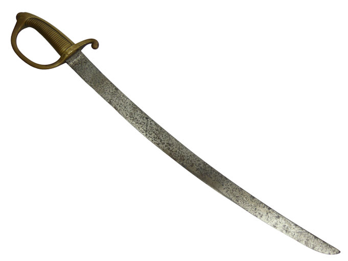 Naval sabre with brass handle impressed C?S 73cm overall length.