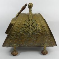 Victorian brass coal scuttle and liner complete with shovel, 44cm x 44cm. Collection Only.