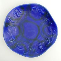 Bretby art pottery dragon design shallow bowl, 28cm diameter.