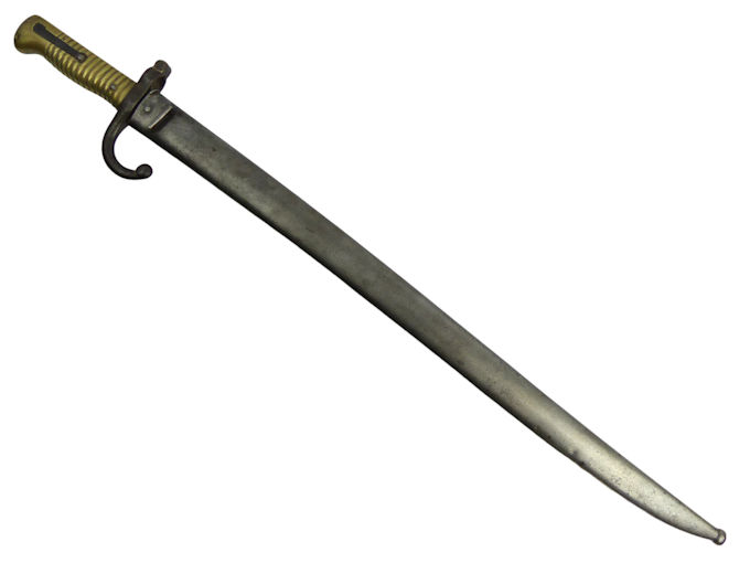 French Chassepot socket bayonet and scabbard bayonet 70cm long, total length 71cm.