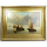 Large gilt framed oil on canvas of a Dutch coastal scene, J.J. Classens 1881. 101 x 76cm.