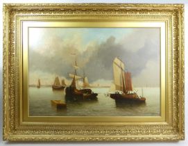 Large gilt framed oil on canvas of a Dutch coastal scene, J.J. Classens 1881. 101 x 76cm.