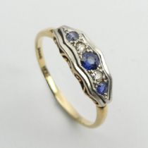 18ct gold and platinum sapphire and diamond ring, 2.6 grams, 5.75mm, size R1/2.
