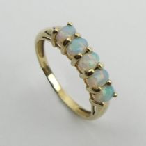 9ct gold five stone opal ring, 1.8 grams, 4mm, size O.