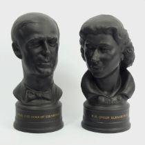 Wedgwood black basalt Royal Silver Wedding 1947 -1972, busts of Elizabeth II and Prince Philip,