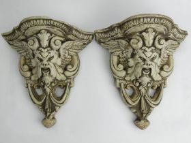 A pair of gothic design garden wall brackets, 30cm x 30cm.