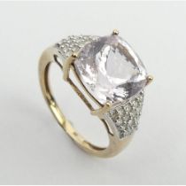 9ct gold pale amethyst and diamond ring, 3.7 grams, 10.1mm, size N1/2.