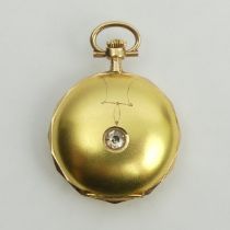 14ct gold diamond (approx 1/4 ct) set hunter pocket watch, 28 x 40mm.