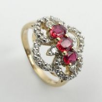 9ct gold topaz and spinel fancy design ring, 4.1 grams, 15.8mm, size P.