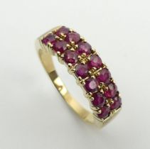 9ct gold 14 stone ruby ring, 4.1 grams, 6mm, size N.