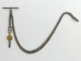 Edwardian graduated curb link silver pocket watch Albert chain, Birm.1907, 23.3 grams, 25 cm.