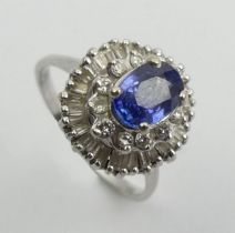 14ct white gold sapphire and diamond ring, 3.9 grams, 13mm, size L1/2.