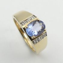 9ct blue topaz and diamond ring, 3.6 grams, 8mm, size P.