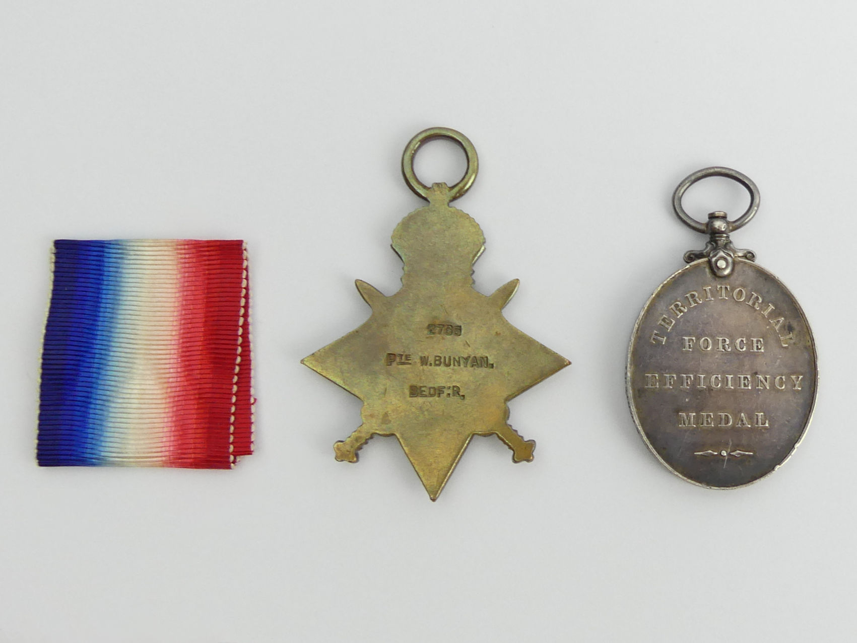 World War I star 2765 Pte Bunyan and efficiency medal to 200040 Pte W Bunyan S/Bedf:& Herts R. - Image 2 of 4