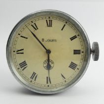 World War II Jaeger Paris 8 Jours clock with mounts, 84mm in diameter. Condition