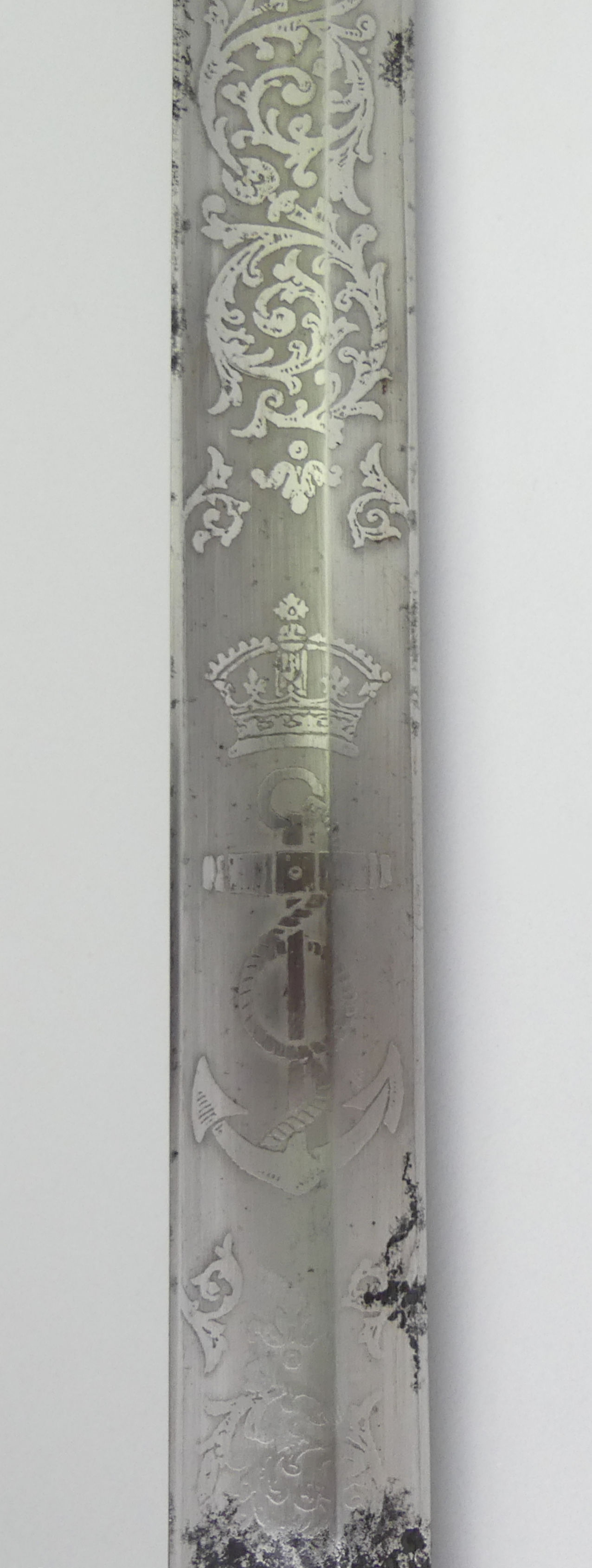 Royal Naval officers sword, the fullered blade marked London Made. Blade with crown over fouled - Image 8 of 19