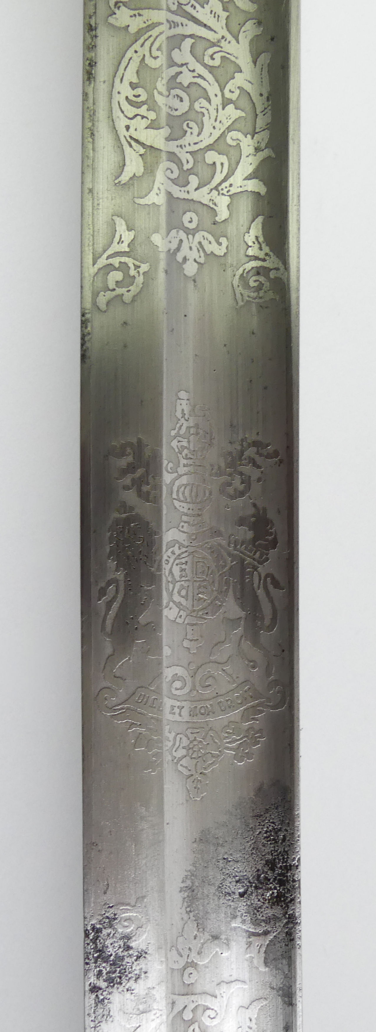 Royal Naval officers sword, the fullered blade marked London Made. Blade with crown over fouled - Image 7 of 19