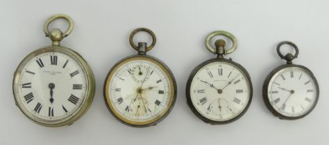 Two silver pocket watches, various dates and two others, largest 80mm x 55mm.