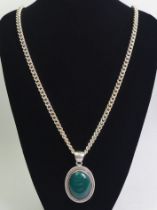 Heavy green agate pendant and chain, 118.2 grams, chain 72cm, pendant 7cm.