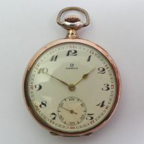 Gents silver and red gold embellished Omega pocket watch with a 17 jewel movement no.6874312,