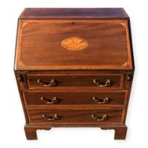Edwardian mahogany inlaid bureau, the fall fron with a fitted interior. Collection only.