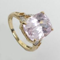 9ct gold amethyst and diamond ring, 4.1 grams. Size N 12 mm wide.