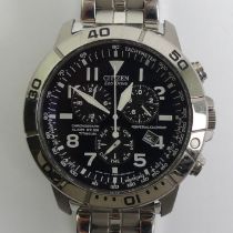 Citizen Eco-Drive chronograph alarm WR200 titanium gents watch. 45 mm wide. Condition report: In