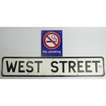 West Street aluminium sign and an enamel No Smoking sign, West St 93cm.