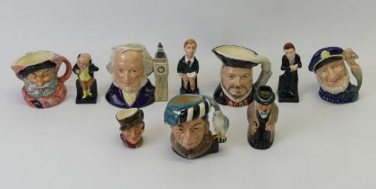 7 Royal Doulton toby jugs including Henry VIII along with three Royal Doulton Charles Dickens
