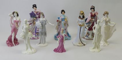 Various China figurines including Coalport and Royal Worcester, tallest 25 cm.