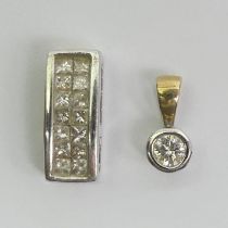 Two 9ct gold diamond set pendants, 1.9 grams, largest 14.2mm x 5.7mm.