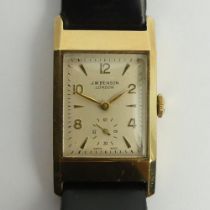 9ct gold Benson tank watch, case assayed for Birm.1955, 15 Jewel manual wind movement, 22mm x 39mm