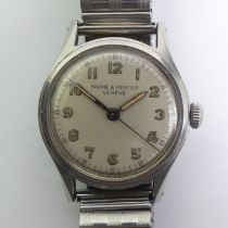 Baume and Mercier stainless steel manual wind watch circa 1950. 34 mm wide including the button.