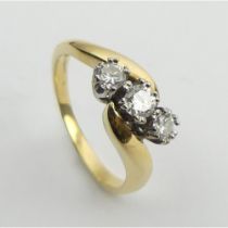 18ct gold diamond three stone ring, 3.7 grams, 7.6mm, size L.