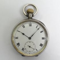 Silver top wind open face pocket watch, London Import 1920, 48mm x 69mm.