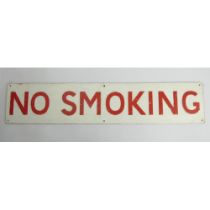 Enamel wall mounted No Smoking sign C.1940’s, 87cm x 18cm. Collection Only.