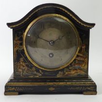 A late Victorian Chinoiserie decorated wooden mantle clock. 17 x 17 x 9 cm.