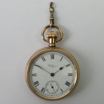A Waltham open face gold plated pocket watch, 51 x 70 mm.
