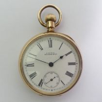 Gold plated open face Waltham 7 jewel movement pocket watch circa 1896. 71 x 50 mm. Condition