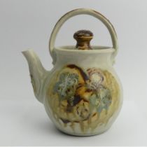 Agnete Hoy art pottery teapot with floral decoration, 19cm.