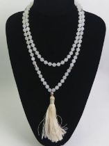 Chinese white opaque glass bead pendant necklace, 91.4 grams, 8.3mm, 100cm.