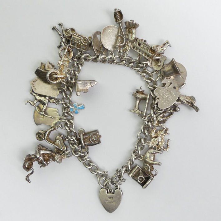 Sterling silver curb link charm bracelet, 77 grams. - Image 2 of 3