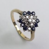 9ct gold sapphire and diamond ring, 2.3 grams, 9.9mm, size L1/2.